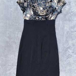 Black and White Cocktail Sheath Dress with Cowl Neck